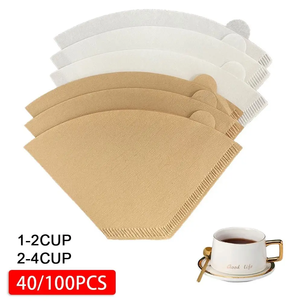 Papel de filtro para café fabricado manualmente, especial, cônico, polpa de madeira, portátil, extraível, gotejamento, doméstico, ferramentas de café, 40 pcs, 100pcs