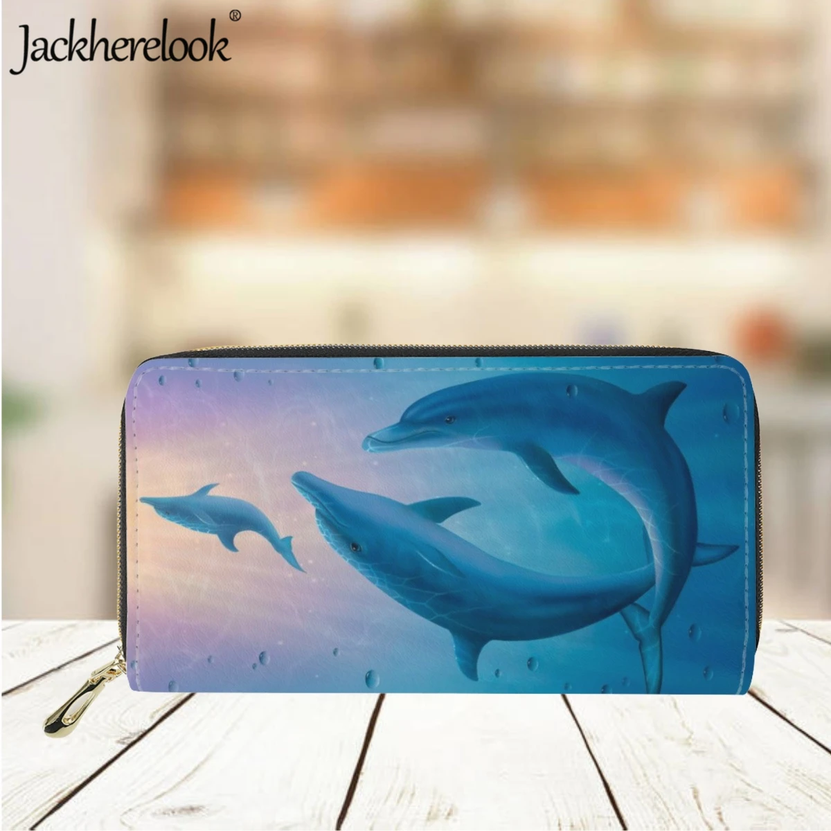 Jackherelook Women Long Wallet Fashion New Dolphin Print Money Bag Exquisite Custom Gift Ladies Leather Credit Card Holder Purse