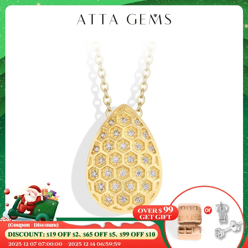 

ATTAGEMS Sparkling Full D VVS1 Moissanite Pendant Necklace for Women Pear Honeycomb S925 Sterling Silver Engagement Wedding Gift