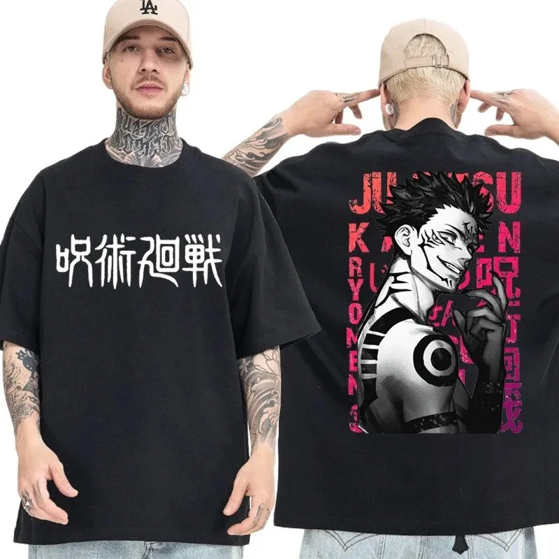 Jujutsu Kaisen Anime 남성 여성 여름 티셔츠 오버 사이즈 빈티지 반소매 캐주얼 컴포트 루즈 하라주쿠 스트리트 탑 Y2k