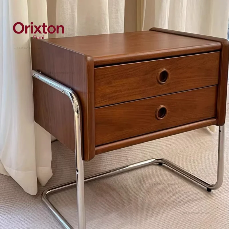 Minimalist Nightstand Vintage Solid Wood Bedside Cabinet Bedroom 2 Layers Drawers Storage Rack Versatile Scene Bedroom