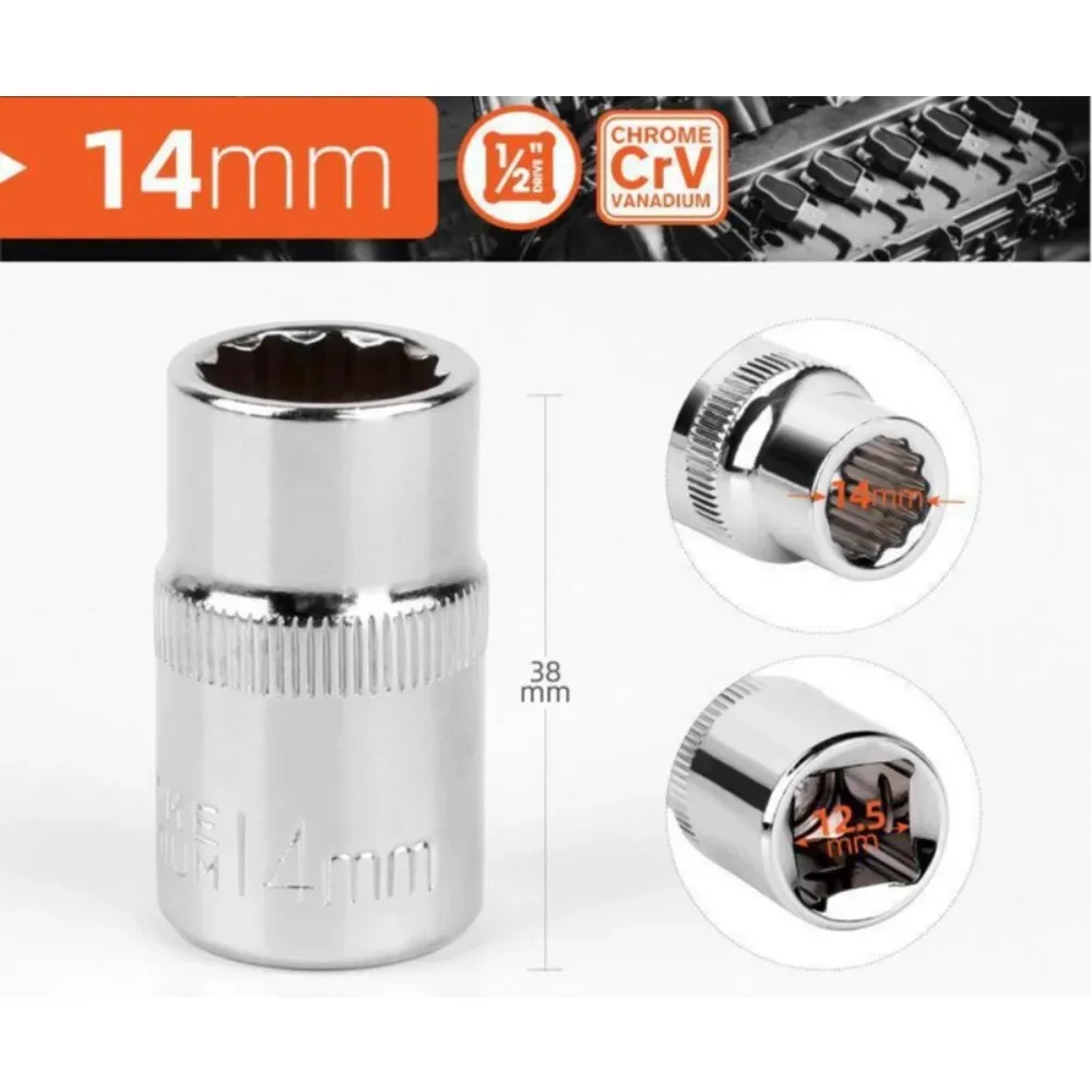 1/2 inch ratelratel sleutel 8-32mm, 12-punts korte dop, 12-tands dopset voor auto reparatie handgereedschap