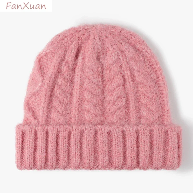 

Thick Knit Beanies Hats for Women Girls Cute Pink Beige Twist Knitted Winter Autumn Hats Female