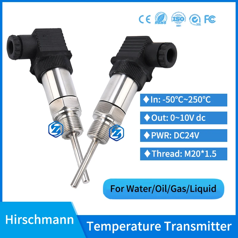 0-10V Stainless Steel Temperature Sensor pt100 Temperature Transducer Converter Head Mounted Temperature Transmitter for Fuel