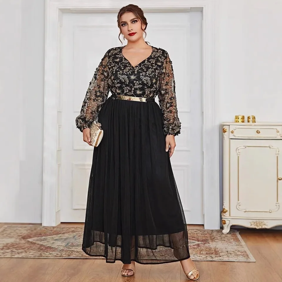 Dress Temperament V-neck Black Splicing Long Middle Eastern Arabic Long Dress 2026 Spring And Summer Trend Temperament
