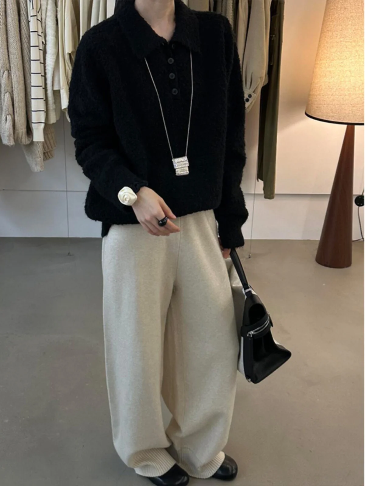 Pull tricoté à col japonais pour femme, vêtement amincissant, décontracté, coupe ample, automne hiver