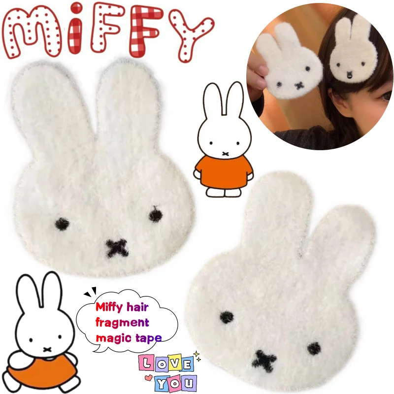 

Новая креативная вязаная аппликация Miffy с рваными элементами и липучкой, в виде милой мультяшной куклы, для украшения волос, в стиле милой девичьей моды, с милой передней челкой