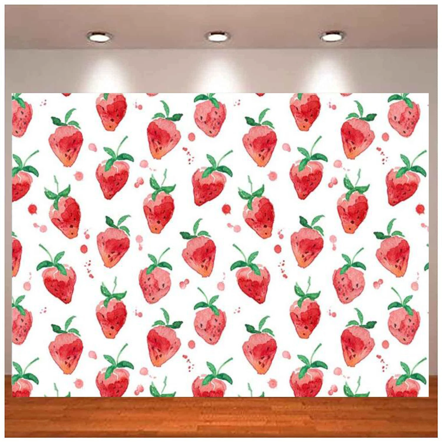 Strawberry Photo Photography Backdrop Pink Watercolor Baby Shower Birthday Party Decoration Supplies For Girls Background Banner