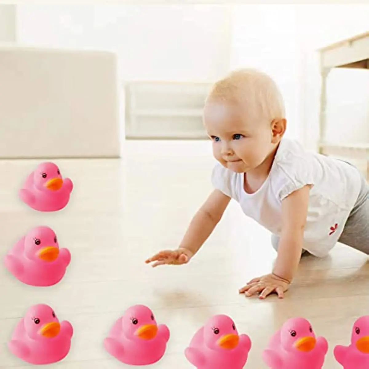 20PCS Rubber Duck Baby Bath Toys Pink Rubber Ducks Float Squeak Duckies Gift for Baby Toddler Infant Shower Swimming Pool Party