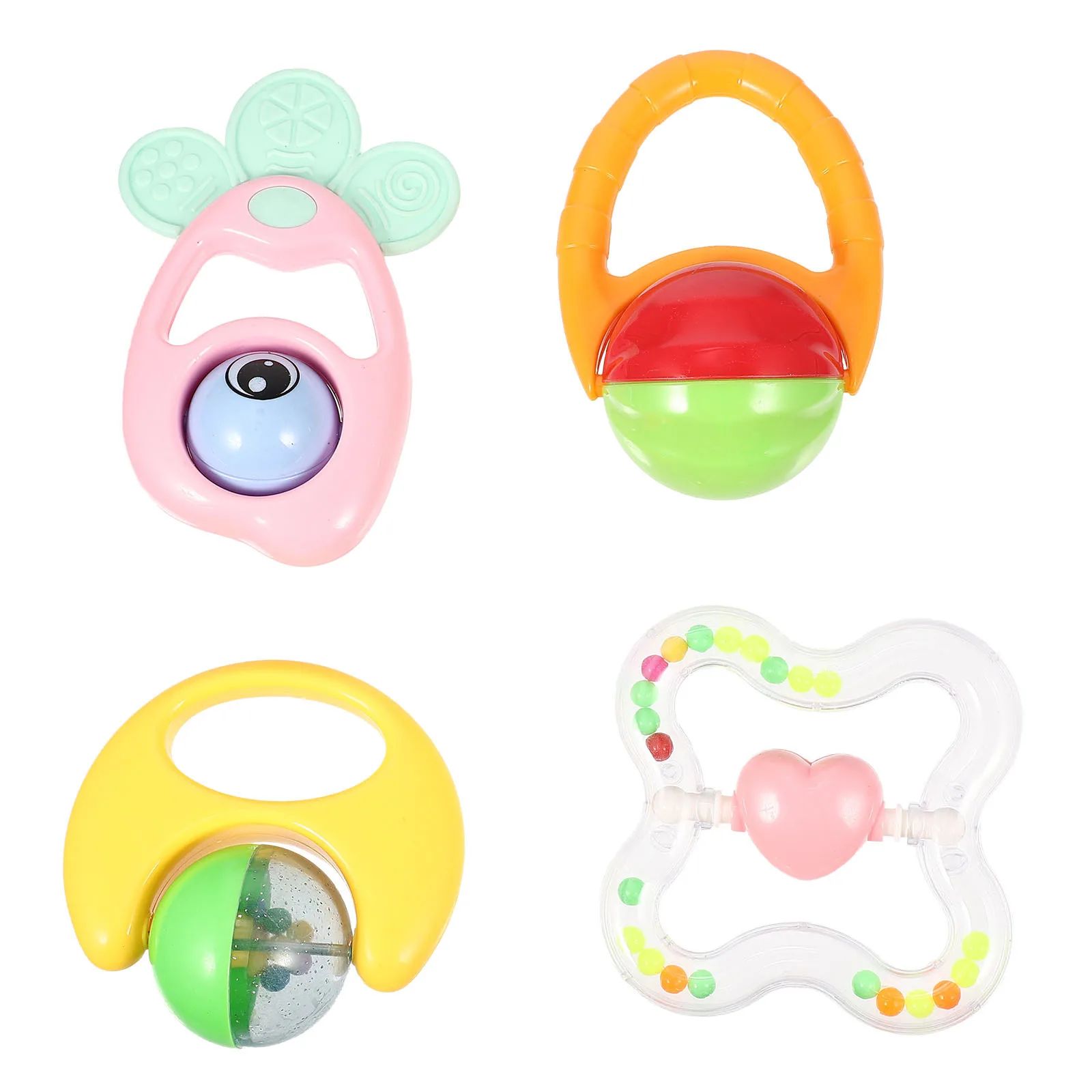4개입 초기 교육용 딸랑이 아기 핸드벨 흔들리는 소리 장난감 유아용 플라스틱 딸랑이 작은 손잡이 치발기 아기용