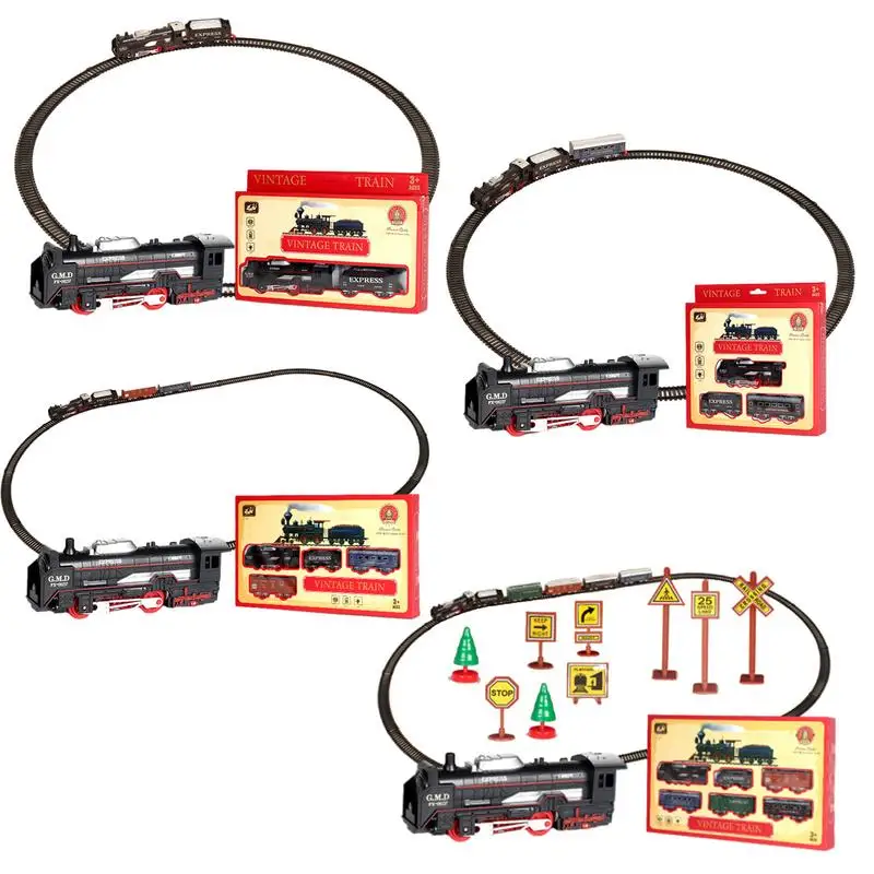 

Electric Retro Train Set with Lights Educational Toys Railway Tracks Steam Locomotive Engine Diecast Model for Boys Girls gifts