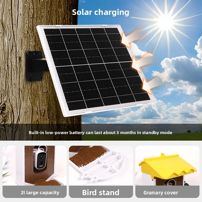 STLFAI-Powered Bird Feeder with Solar Power, 130° Wide-Angle Cameras, 1080P HD, IP65 Waterproof Ideal for Garden Birdwatching