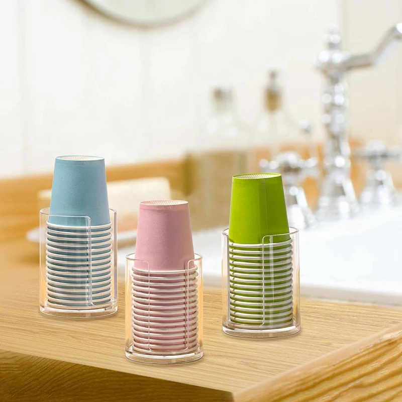 3 Pcs Bathroom Cup Dispenser 3 Oz Countertop Storage Mouthwash Cups Holder, Plastic Small Disposable Paper Cup Holders Durable