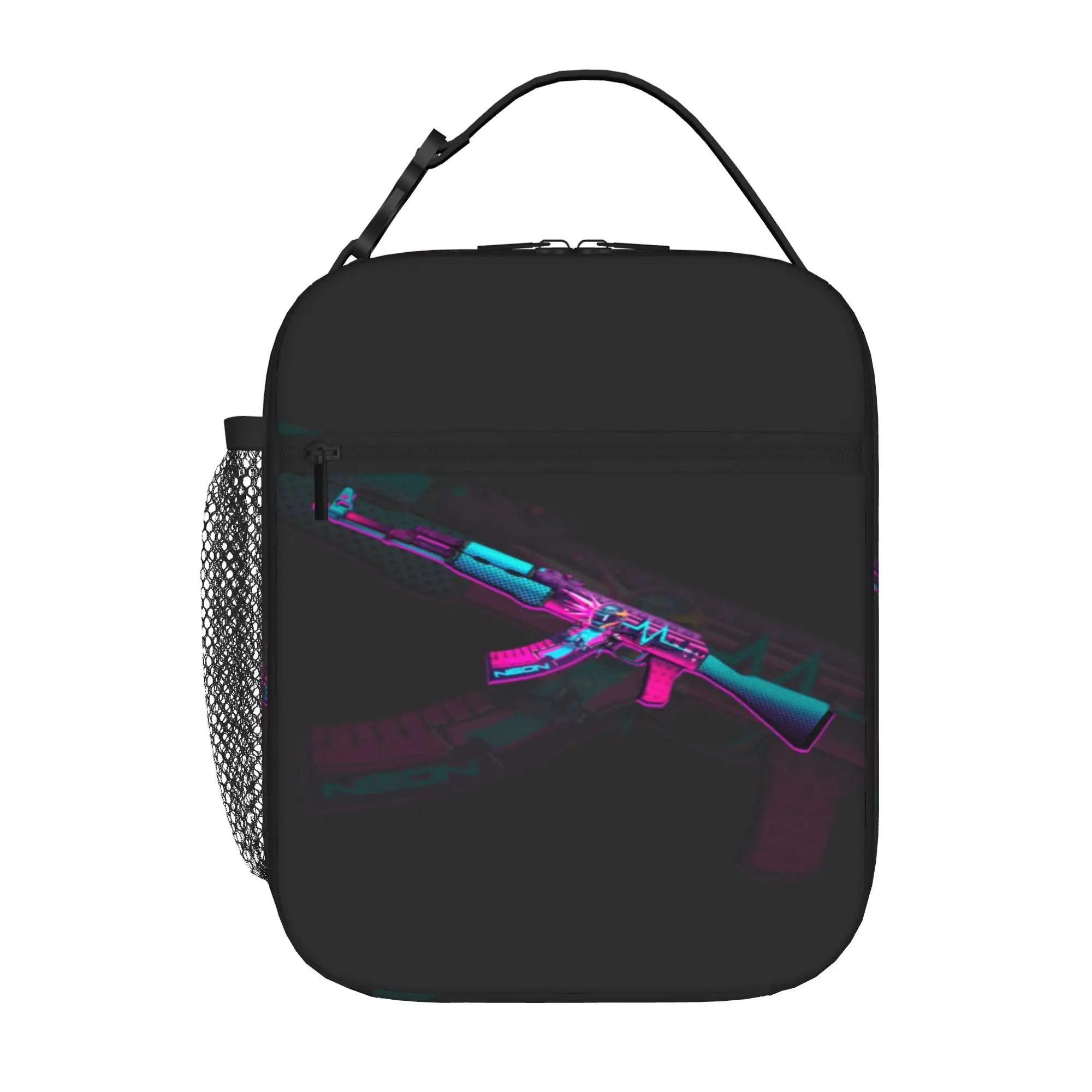 Back to school season  Portable Food Pouch Neon Pink Purple Rifle Skin Print Vintage High Street Multi-Function Solid Lunch Bag
