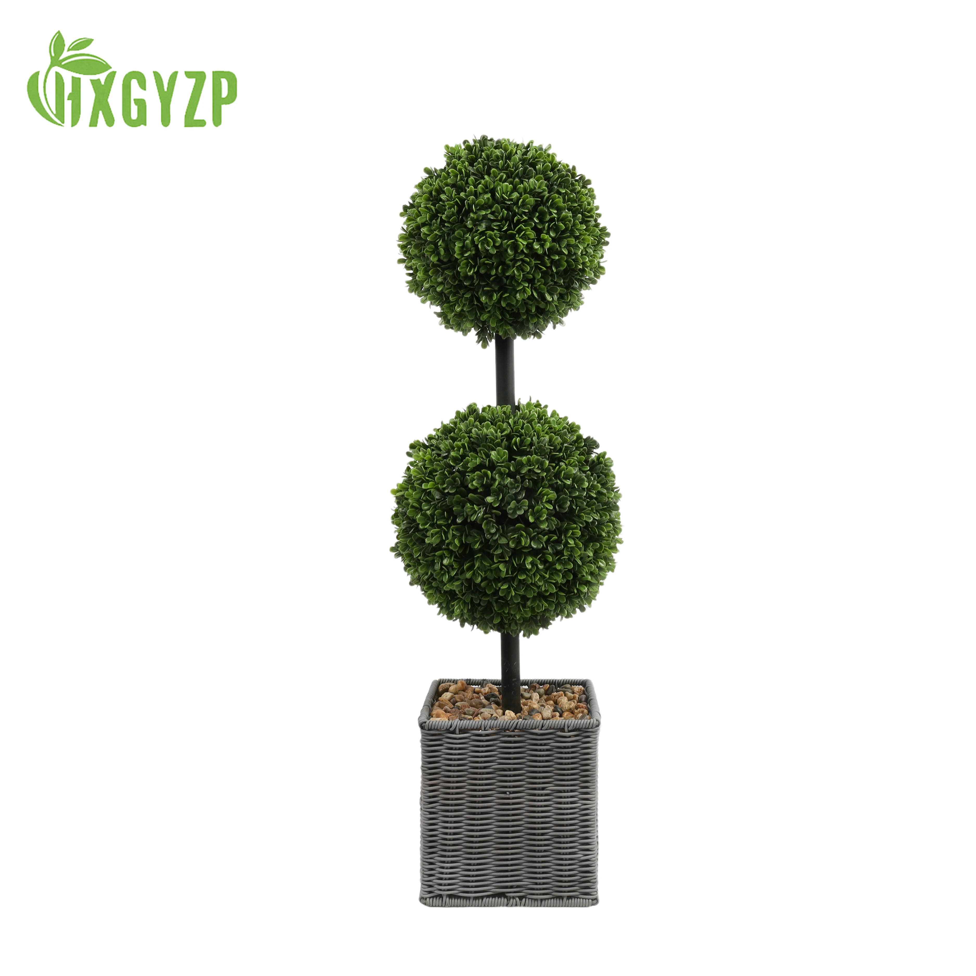 

HXGYZP Boxwood Double Ball Topiary Tree Artificial Green Plants With Plastic Pot Faux Topiary For Home Porch Garden Decor Potted