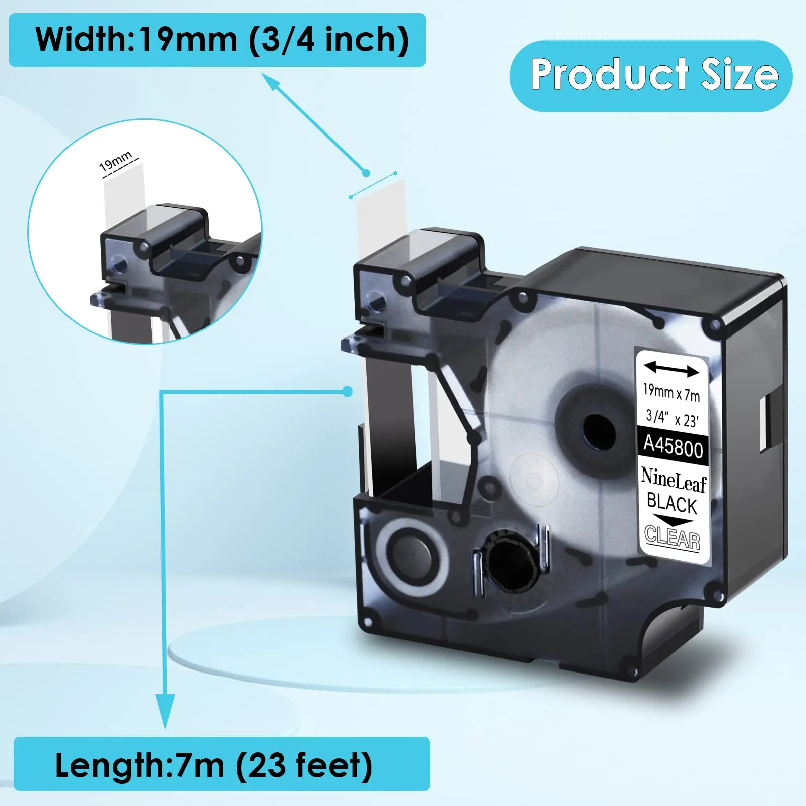 10Pcs Black on Clear Label Compatible for Dymo D1 Tape 45800 19mm Standard Label Tape for DYMO LabelManager 300 350D Printers