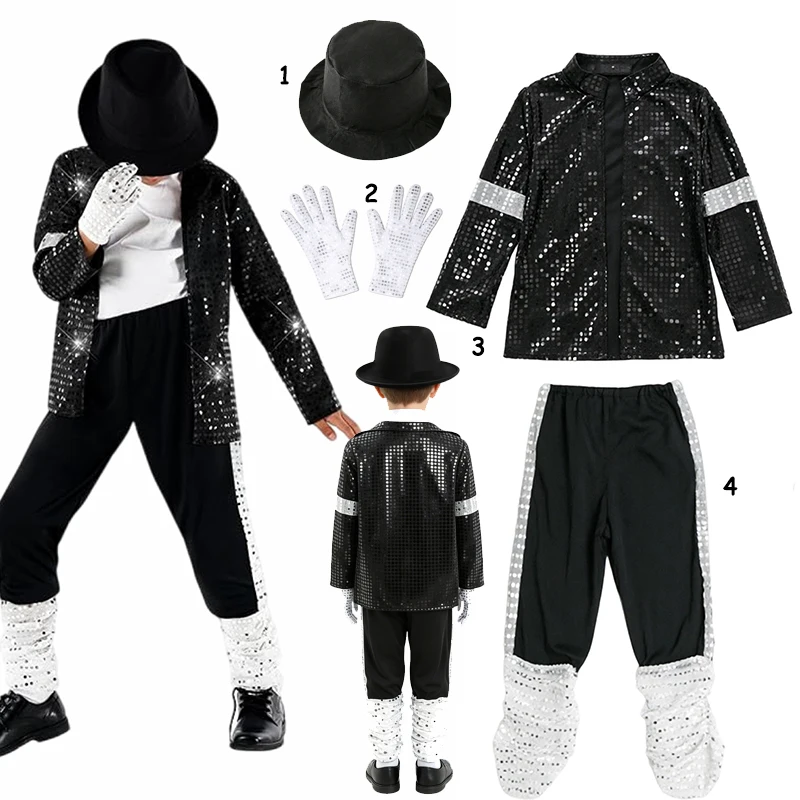 Kids Shiny Metallic Retro Dance Star Cosplay Set Boys Girls Outfit for Stage Party Carnival Halloween Birthday Theme Dress-Up