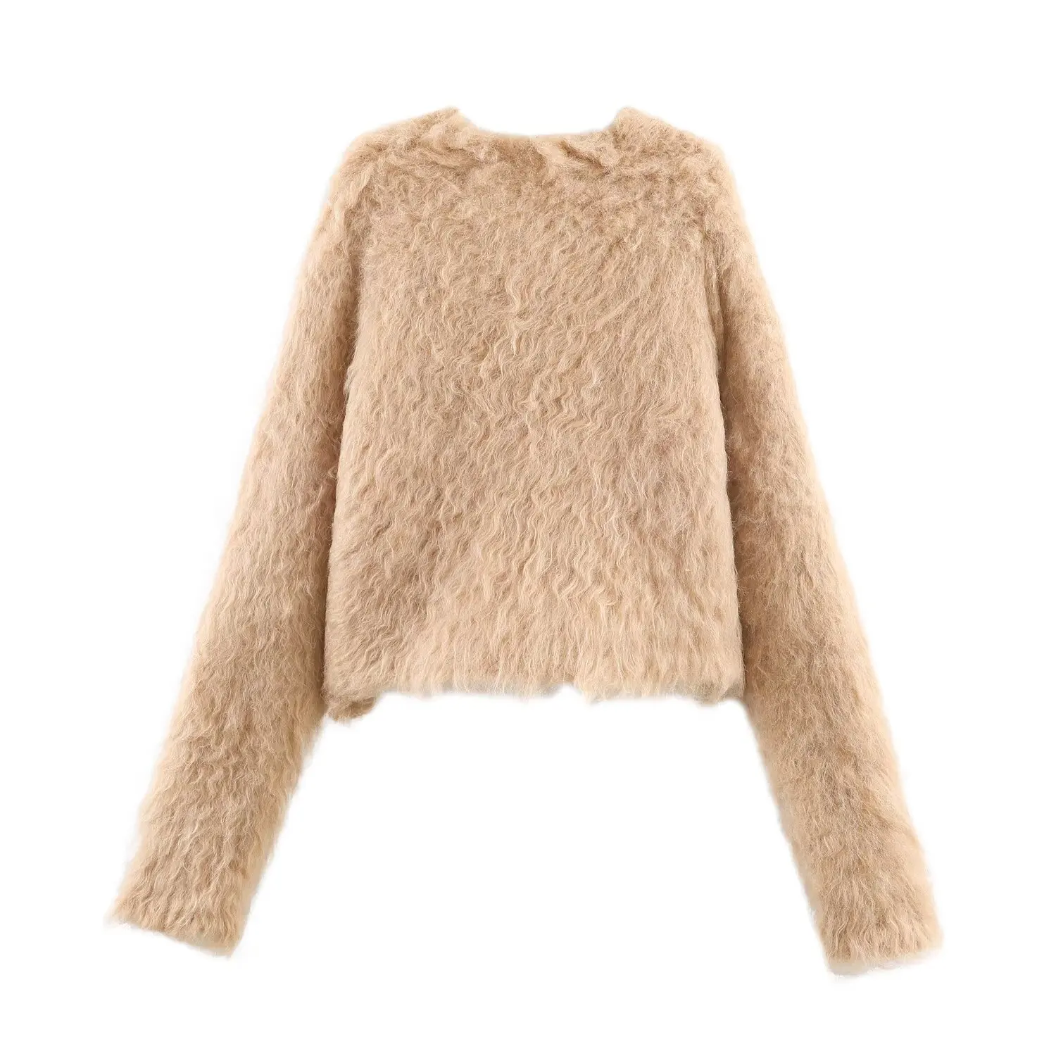 DiYiG WOMAN 2025 Winter New Fashion Solid Color Long Hairy Knitted Long Sleeve Cardigan Chic V-Neck Button Sweater Coat Mujer