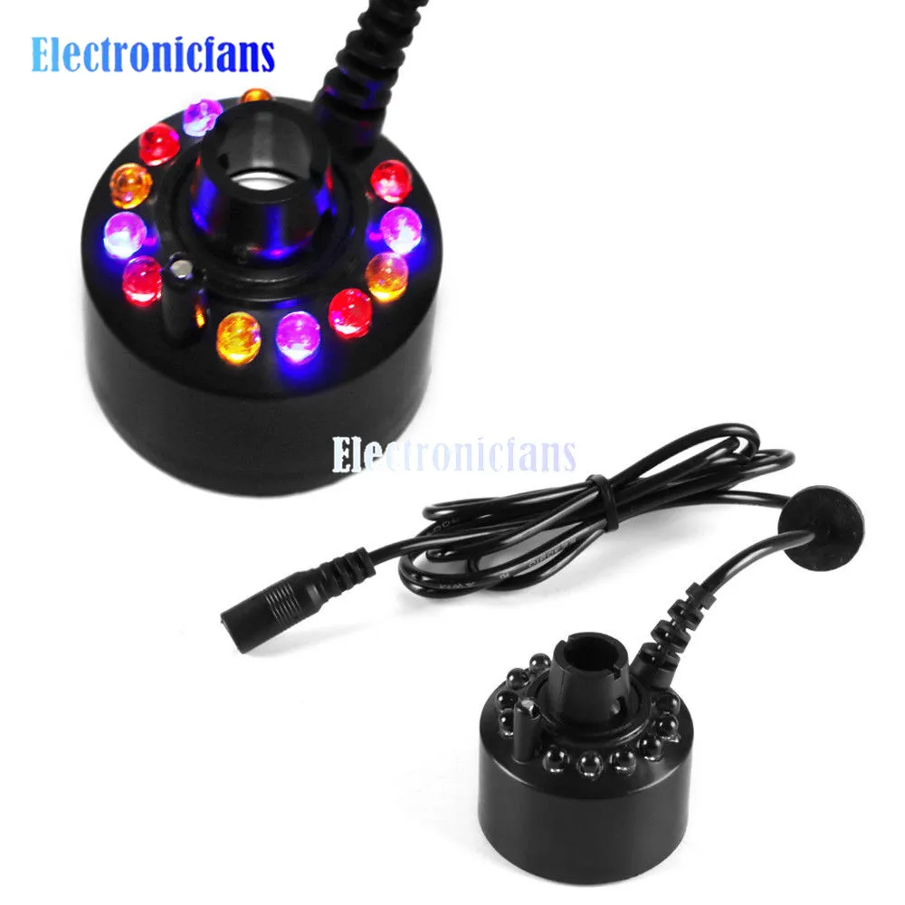 12 LED Colorful Super Ultrasonic Mist Maker Fogger Fog Water Fountain Pond Atomizer Humidifier Atomizer Spray Head