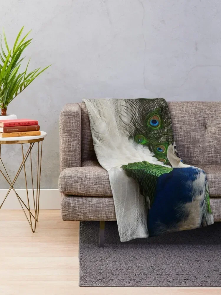 White Blue Peacock Throw Blanket funny gift Hair Blankets