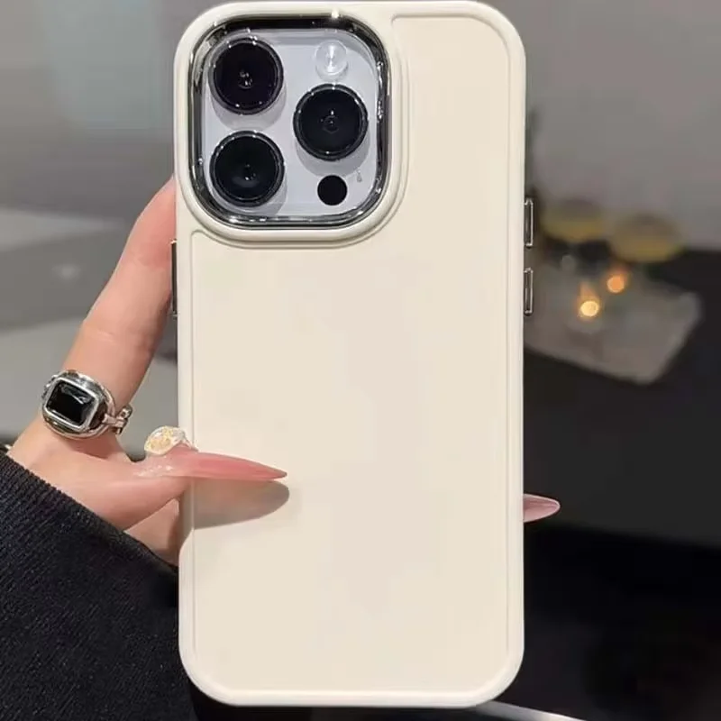 Funda de teléfono con lente electrochapada para iPhone 14 Pro Max 13 12 11 15 16 Pro Max X XR XS Max 7 8, funda trasera de silicona de Color sólido