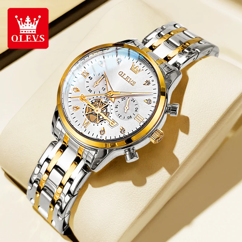 

OLEVS 2897 Luxury Fashion Quartz Watch for Lady Multifunction Chronograph Luminous Women's Dress Wristwatches