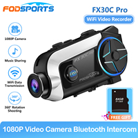 Fodsports FX30C Pro Camera Intercom for Motorcycle Helmet Bluetooth Headsets 1080P HD WiFi Video Recorder Interphone,FM Music