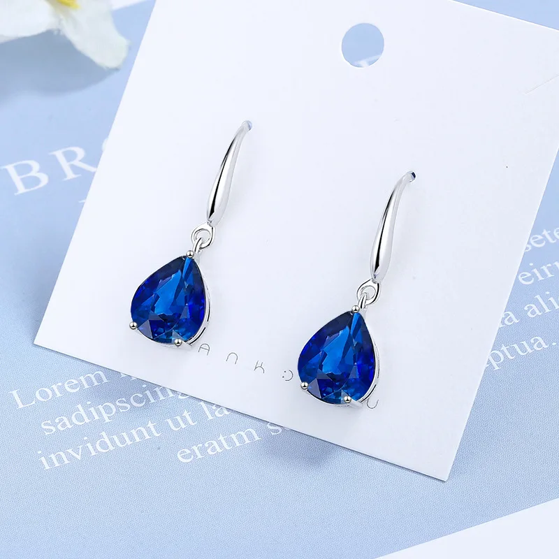 Women's Blue Sapphire Pear Cut Drop Earrings, Bridal Gift