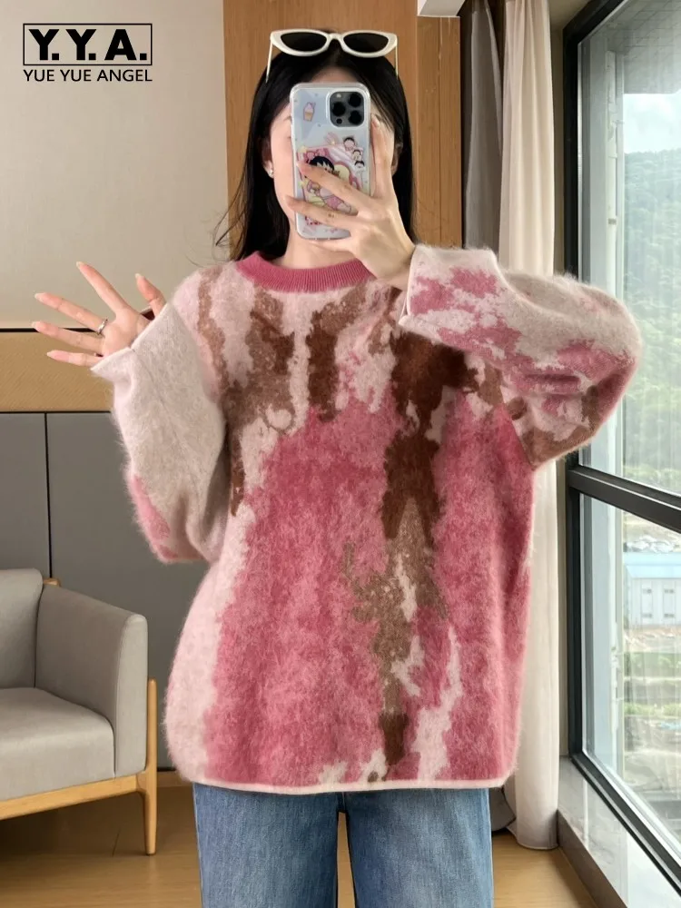 

Осень-зима женский шерстяной свитер смешанного цвета утепленный пуловер трикотаж теплый круглый вырез свободный крой с длинным рукавом модный женский трикотаж