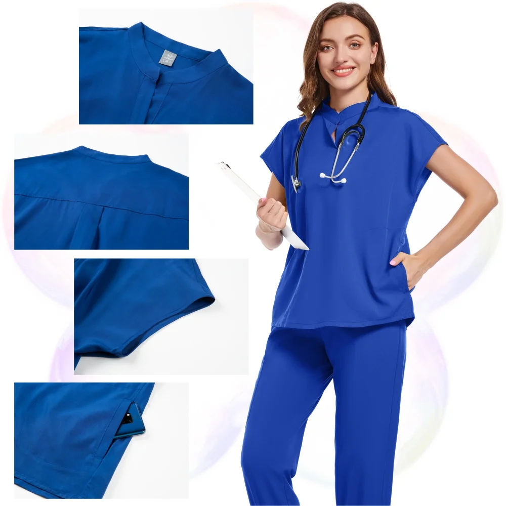 Pure Color Nurse Uniform Doctor Nurse Medical Female Hospital Accessories Beauty Salon Clinic Operating Room Surgical Scrub Set