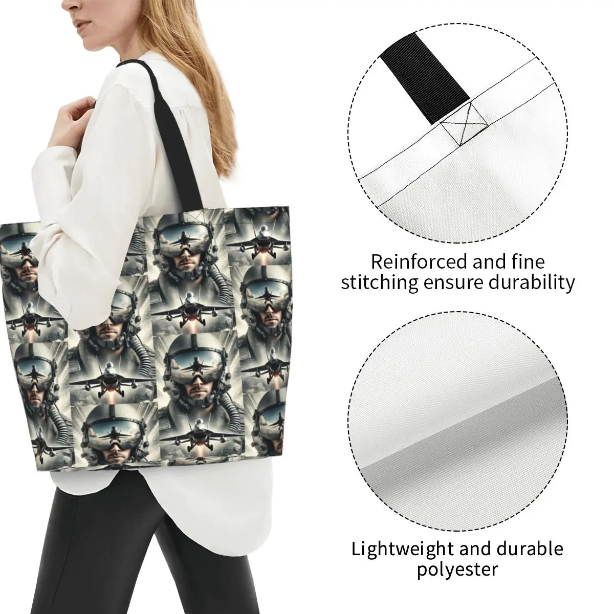Modern Tom Cruise Movie Top Gun Maverick Shopping Tote Bag Canvas Large Capacity Shoulder Bags Shopper Grocery Handbag for Women