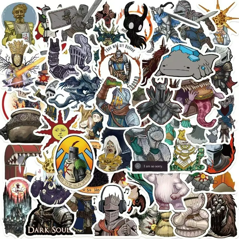 50 pegatinas de vinilo impermeables de Dark Souls para laptop, botella de agua, guitarra, patineta, teléfono, equipaje, decoración DIY, regalo genial