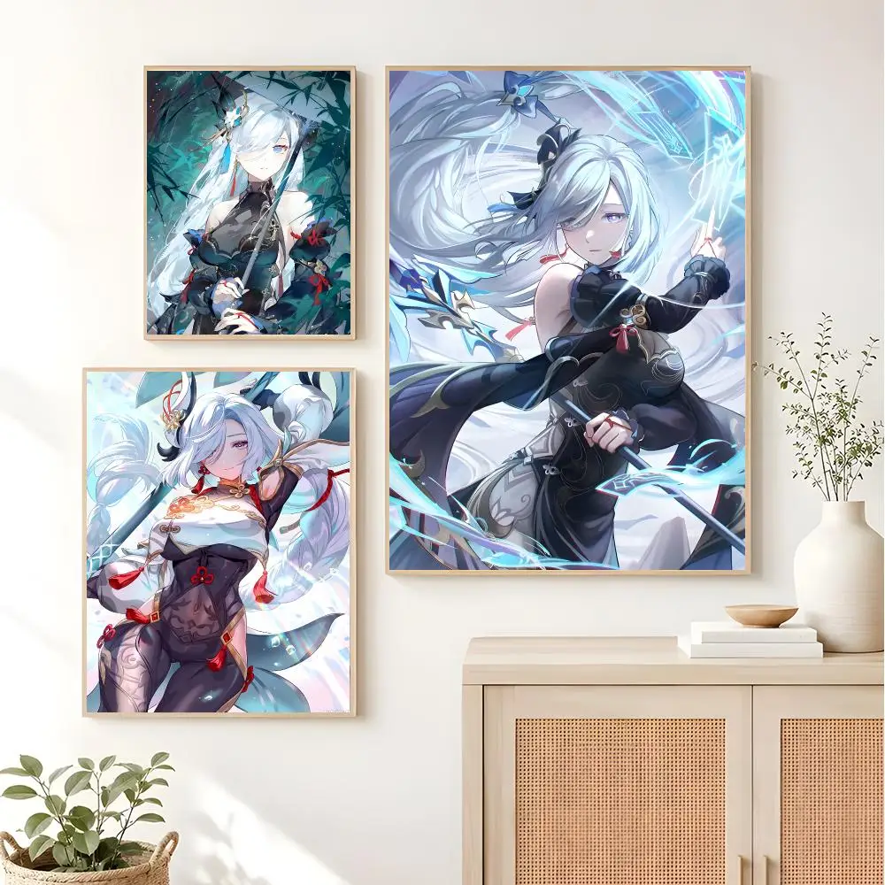 Serene Ethereal Game G-Genshin Impact Shenhe Poster For Bedroom Living Room Home Decor Festival Gift Birthday Present