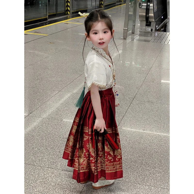 

Girls' New Chinese Style Horsehair Skirt Set, Spring and Autumn Version, Modified Hanfu, Traditional Chinese Style Children's Ta