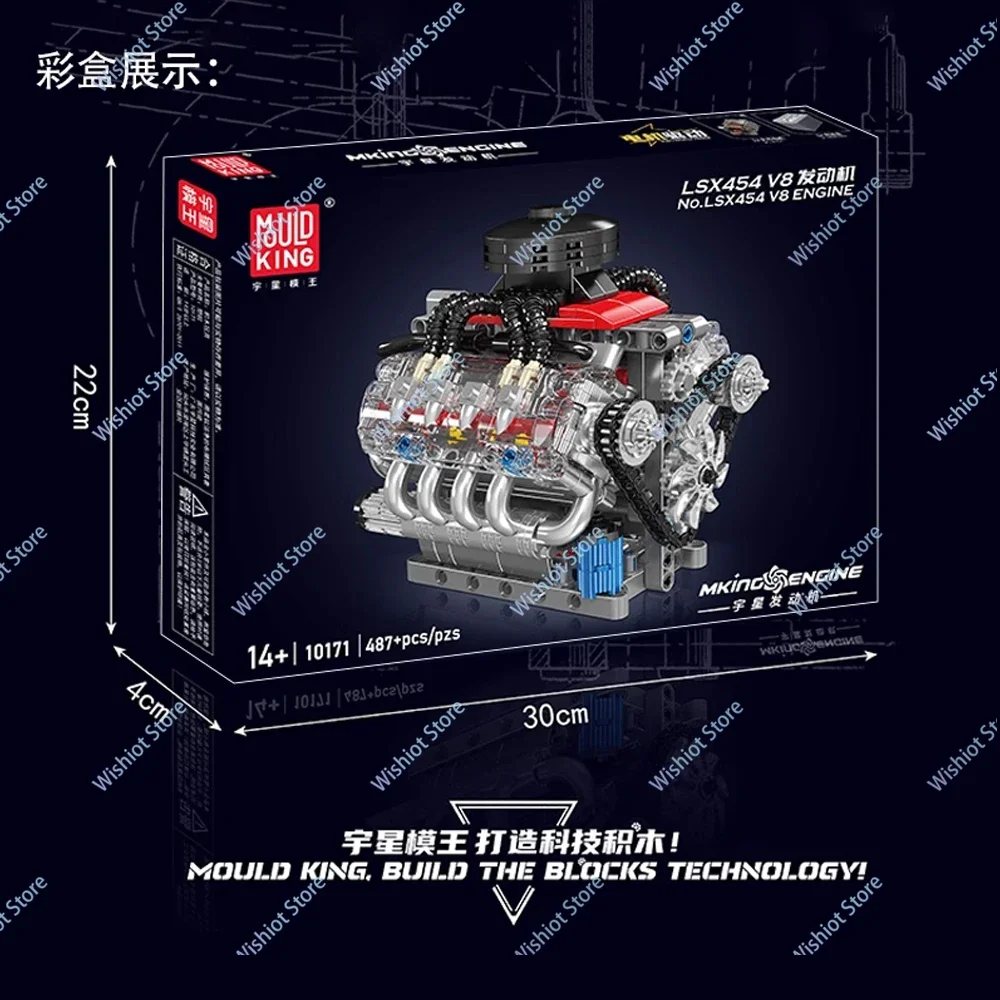 Mould King 10171 LSX454 V8 Engine Motorized Simulation Model Electrically Drive Building Blocks Technical Car Parts Toys Gift