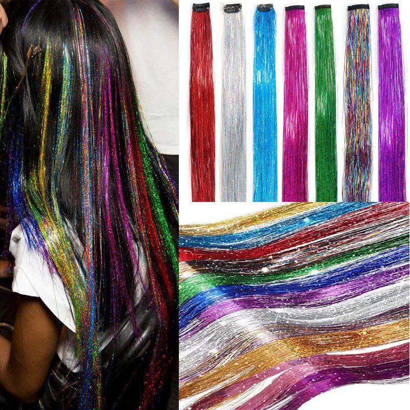 

Синтетическая заколка для волос с мишурой 24 дюйма, красочная мишура для наращивания волос, 1 шт./упак. для женщин и девочек, вечерние, рождественский, новогодний подарок