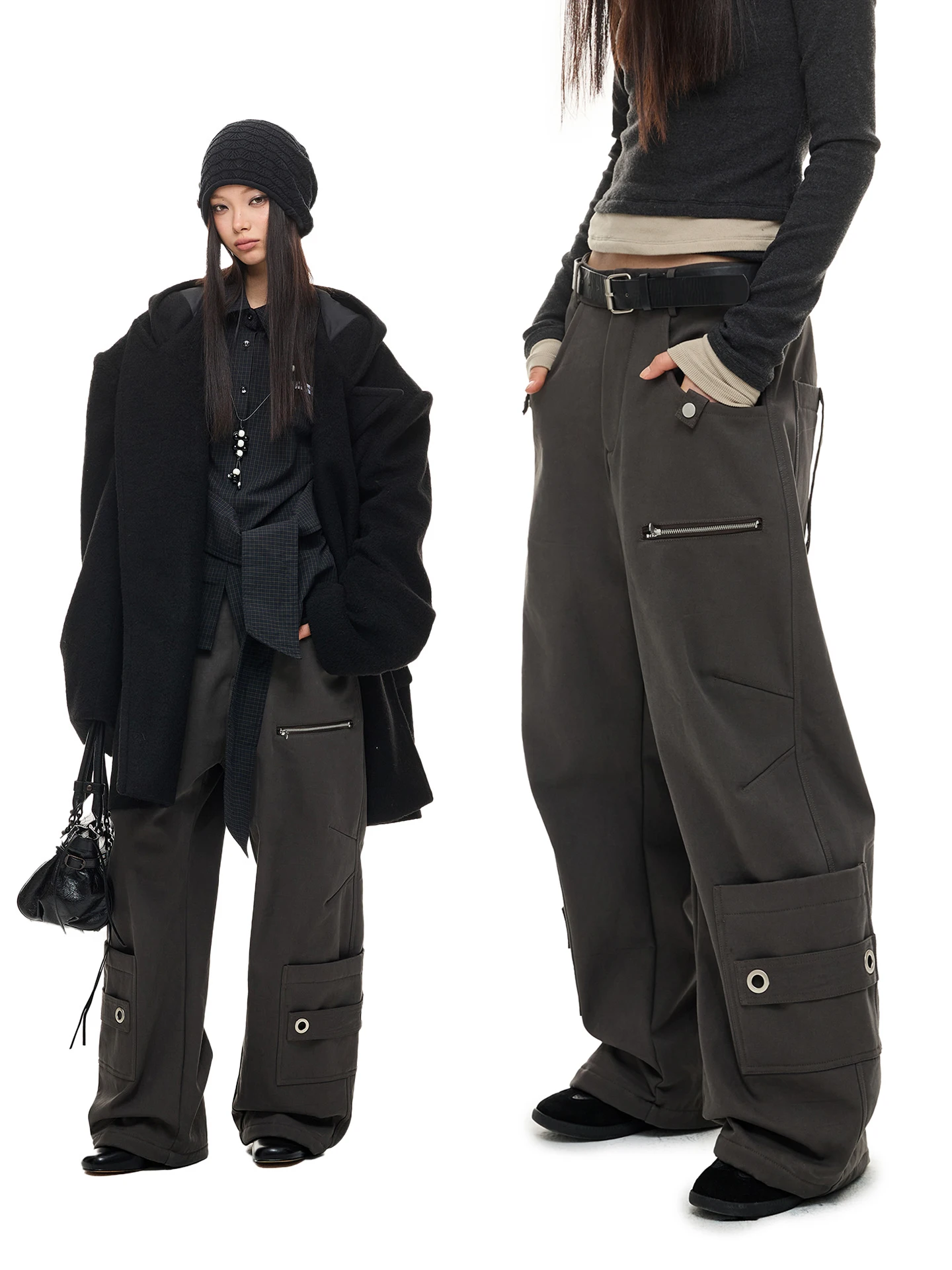 

Брюки JIKOO в стиле ретро из шелкового хлопка, плотные, плиссированные, с широкими штанинами, оригинальный дизайн, простые однотонные прямые брюки