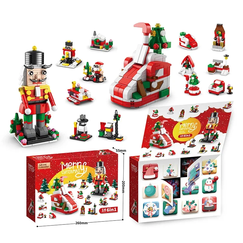 Christmas Building Blocks Set Box Kids Toys Xmas Advent Calendar Bricks Diy Kit Gift for Children 6 Years Old and Above