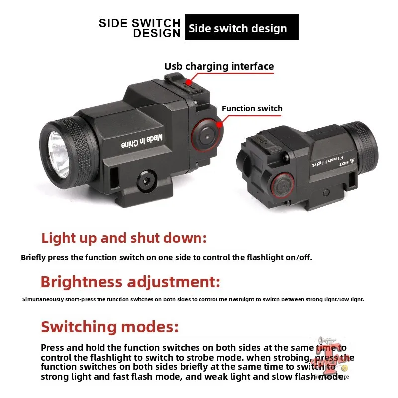 Torcia sospesa in metallo WL14 ricaricabile piccola luce tattica forte 500 lumen luce portatile flash esplosione ad alta luminosità