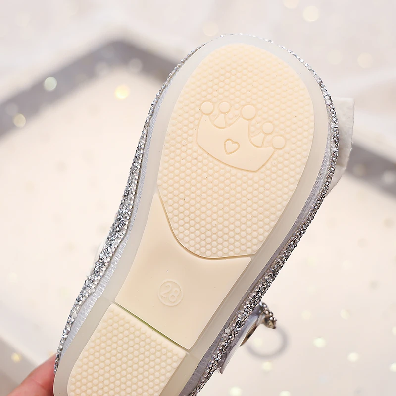 Glitzernde Prinzessinnen-Flachschuhe mit Strasssteinen für Kleinkinder, Frühlings- und Herbstschuhe mit Schleifendekoration, Glitzerkleidschuhe für Party, Hochzeit, Geburtstag – Detail 7