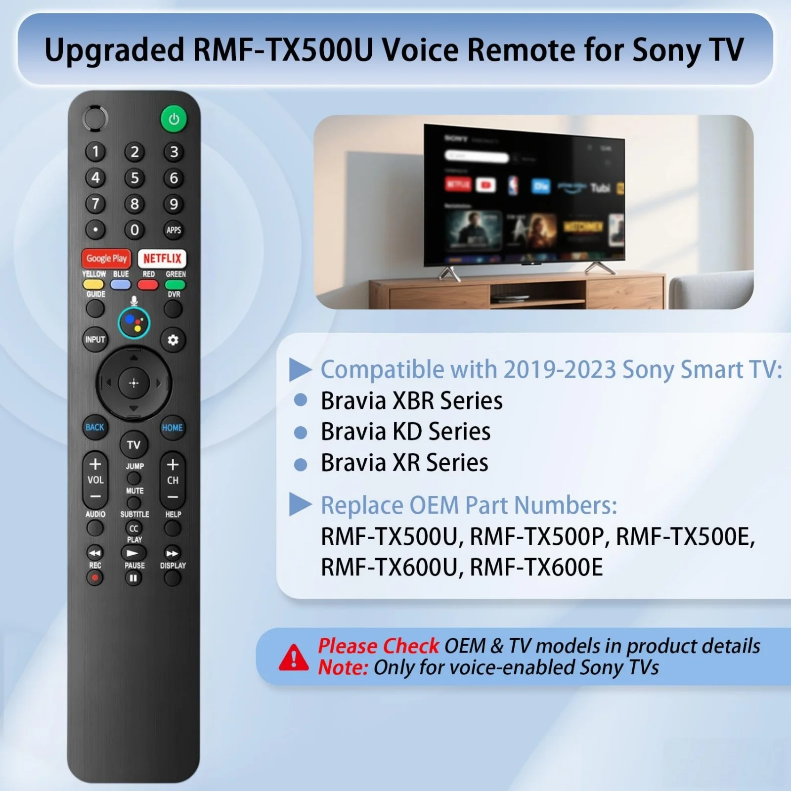 NEW RMF-TX500U Voice Replacement Remote Control for Sony Bravia Smart TV Compatible XBR KD XR Series X800H X950G A8H - view 2