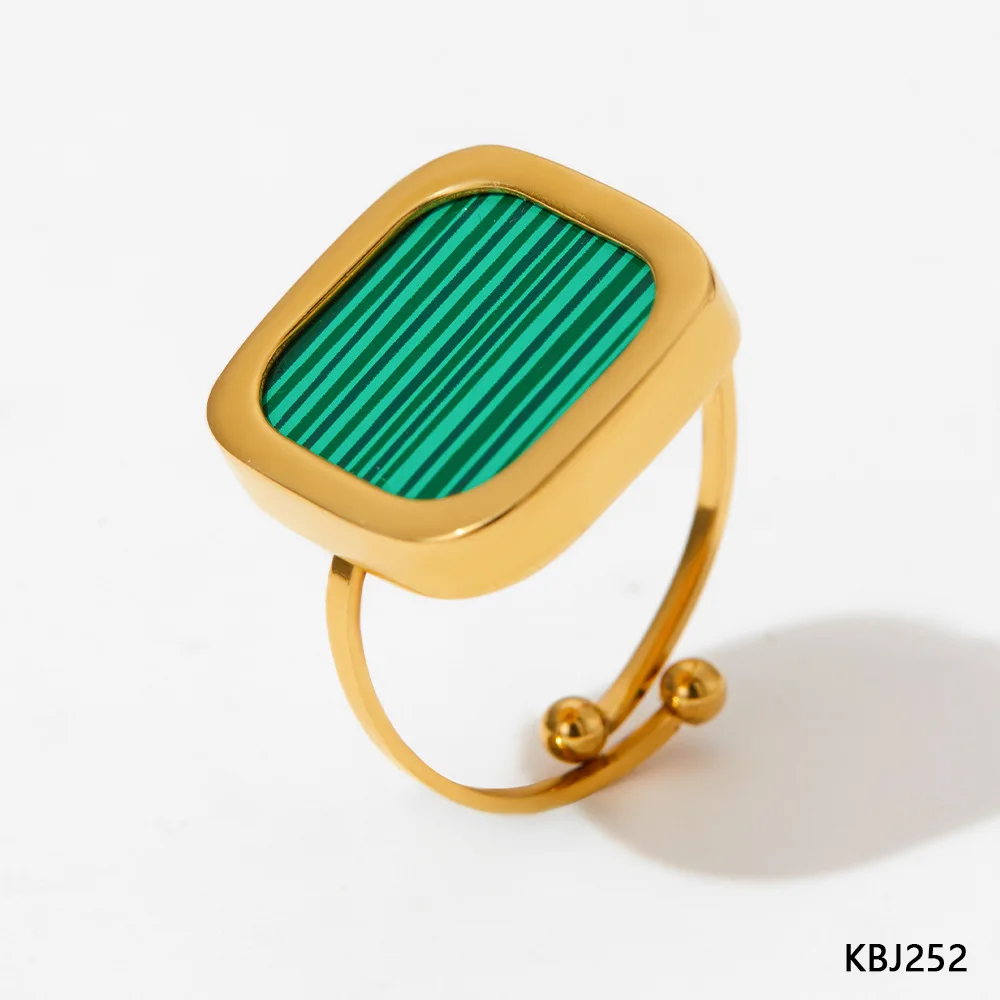 Stainless Steel Vintage Square Ring for Women Green Enamel Open Ring Wedding Engagement Ring Minimalist Geometric Jewelry