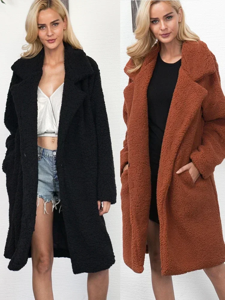 Women's Warm Faux Lamb Fur Long Jackets Coats Winter Fleece Jacket Shaggy Coat Women Thick Fluffy Luxury Bontjas Outerwear