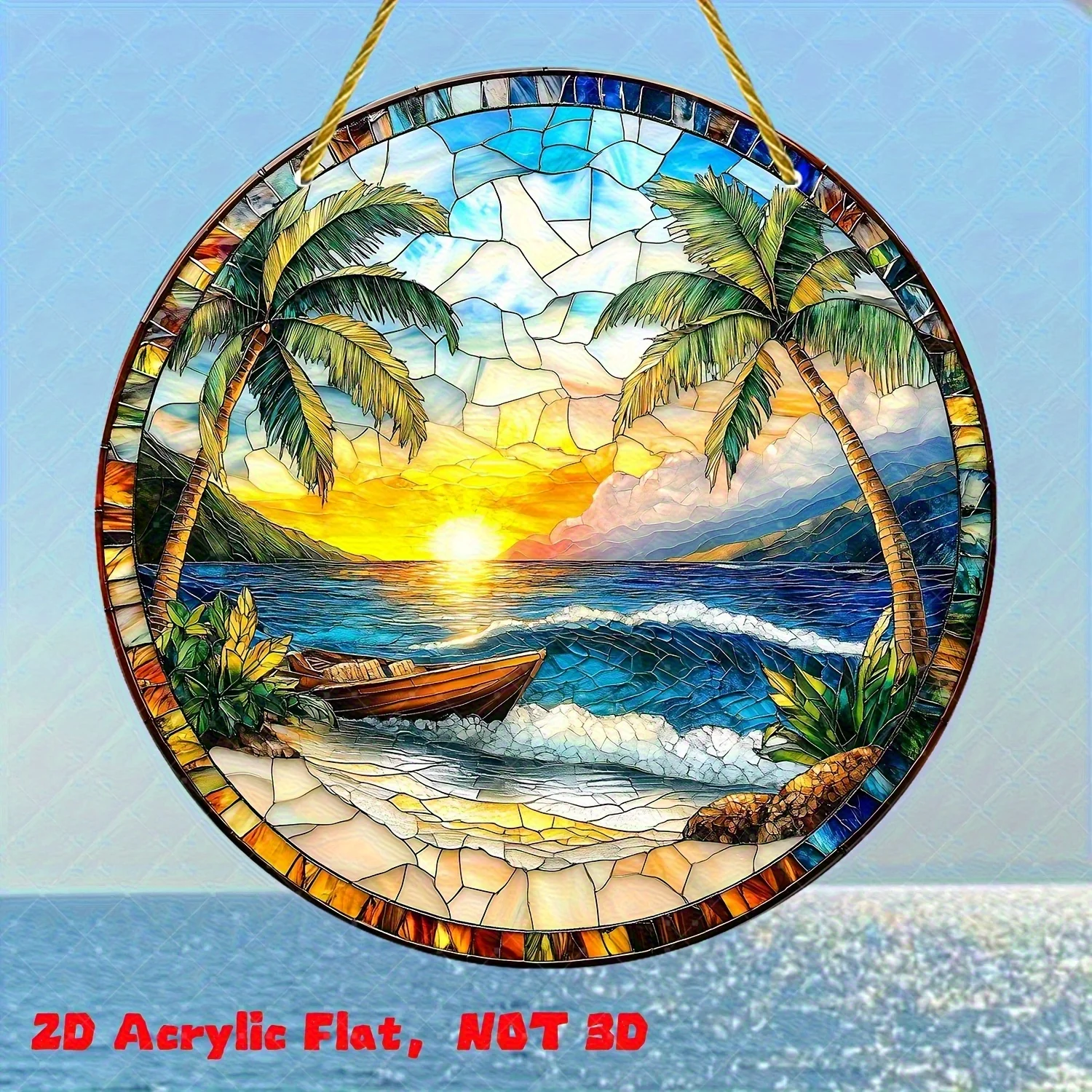 2D Flach, 1 Stück, Acryl-Sonnenfänger, Buntglas-Hängedekoration, Acryl-Schild, Sommer-Deko, Rundes Schild, Kranz-Schild, Kranz-Mittelstück, Geburtstag