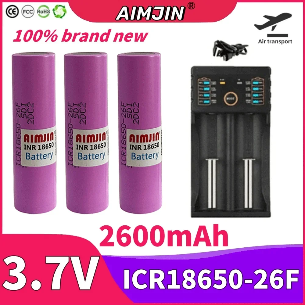 

ICR18650-26F Large Capacity Rechargeable Lithium Battery 3.7V 2600MAH Suitable for All Kinds of Electronic Products,With Charger