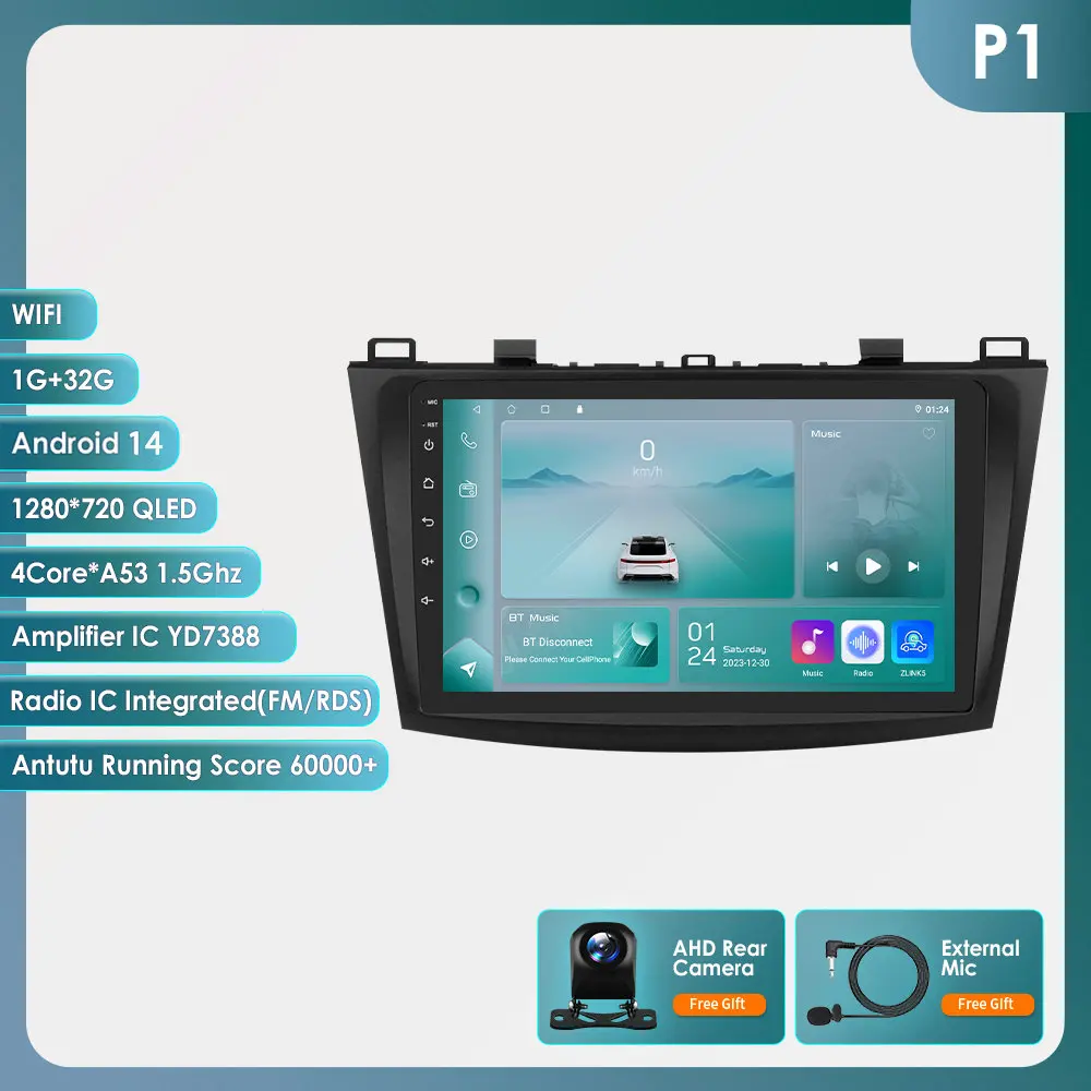 8G + 128G Android 14 Autoradio Speler Voor Mazda 3 2010 2011 2012 2013 Autoradio GPS Navigatie WIFI RDS IPS Multimedia Stereo 2din