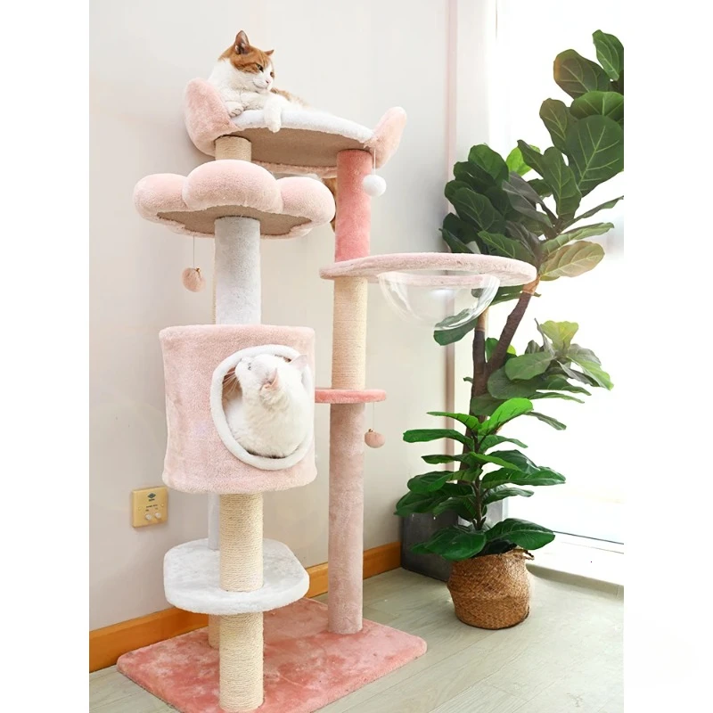 Cat Climbing Frame Cherry Blossom Powder Cat Tree Nest Grinding Claw Jumping Platform Toy Scratching Pole Cat Tower