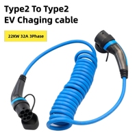 EV Chaging Spiral cable Type 2 To Type2 EV blue Coilced Cables EVSE 22KW 32A 3Phase For Electric Vehicle Car Charger Stations