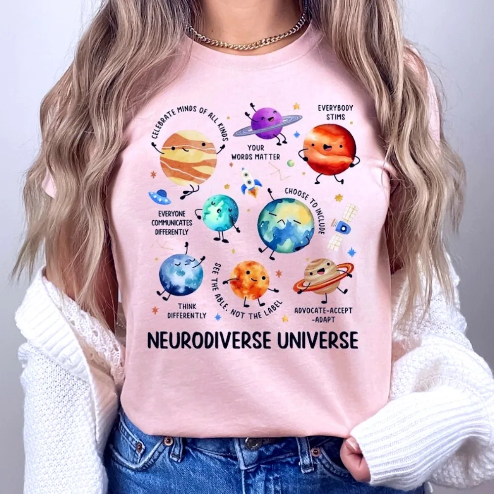 

Space Neurodiversity T-Shirt Neurodiverse Shirt Sped Teacher TShirt Autism Awareness Tee Special Education Clothing Women Tops