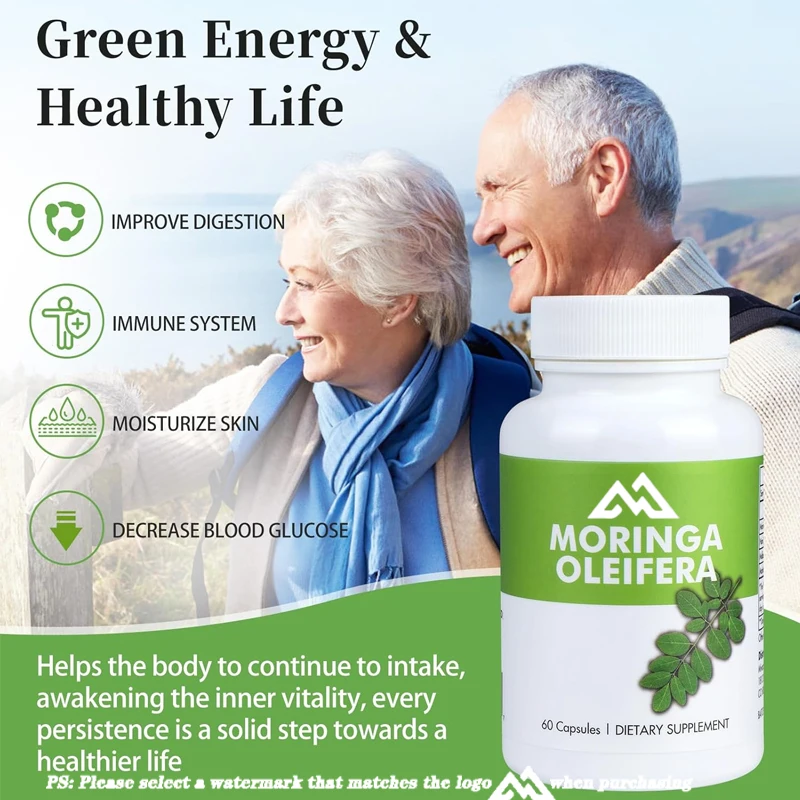 Moringa powder capsules, natural green antioxidant food supplements, enhance immunity energy, organic healthy living nutrients